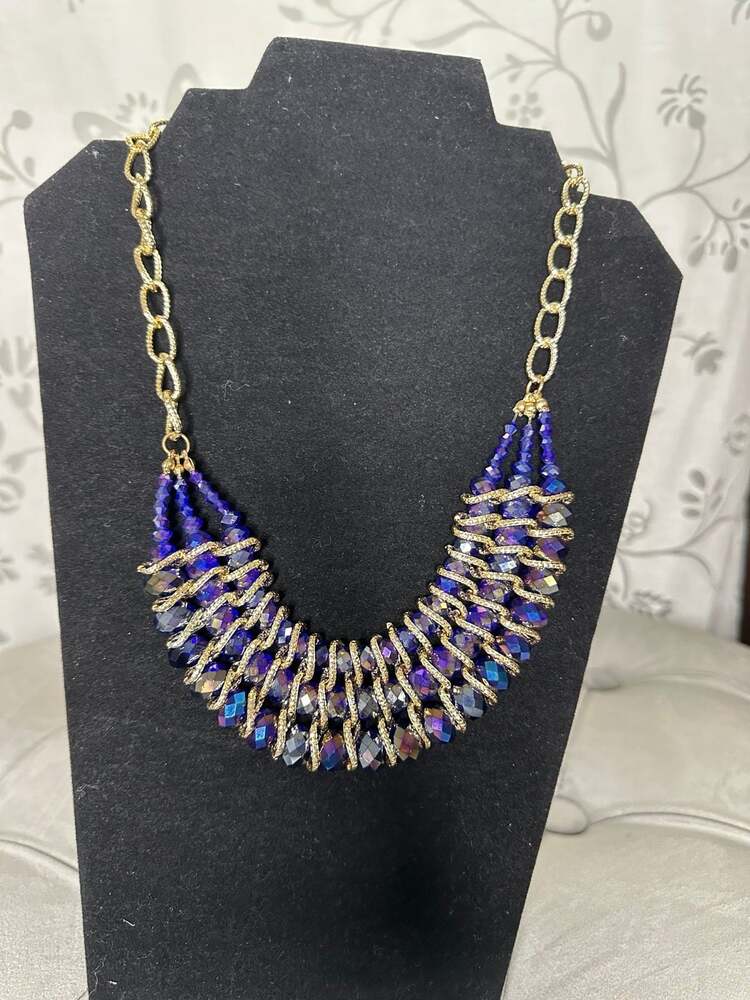 Handmade Blue and gold bead bold statement Necklace